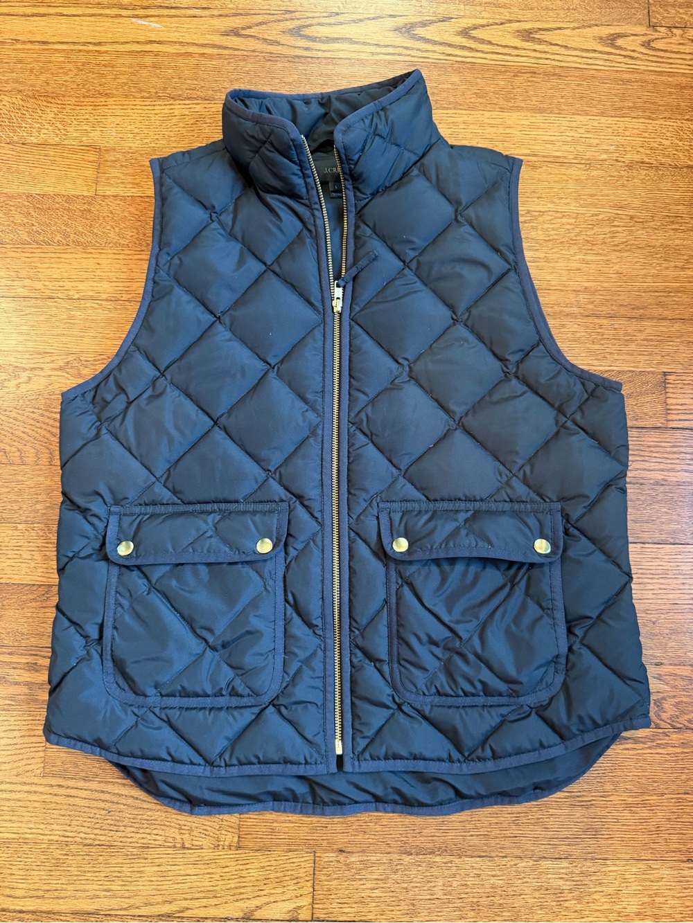 J. Crew Quilted Navy Women's Vest with Gold Hardware